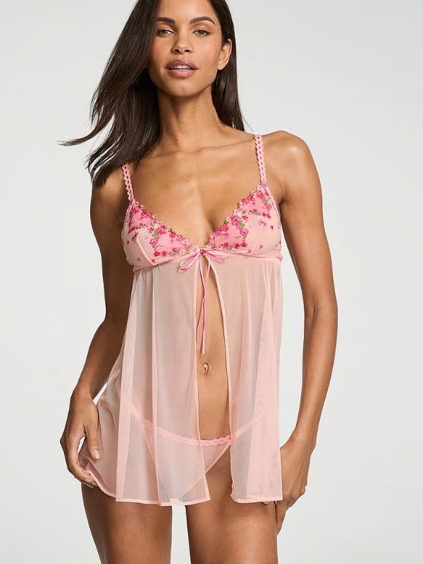 Hearts & Roses Embroidery Babydoll Set