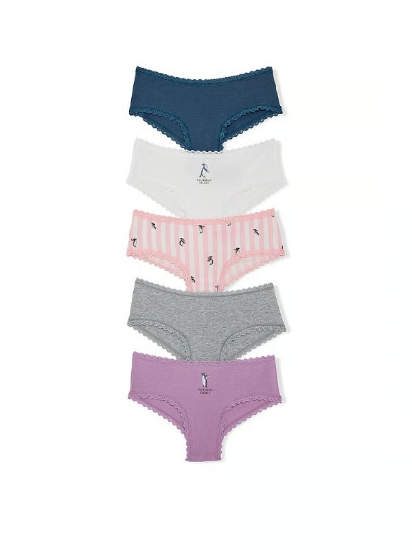 Cotton Lace-Trim Cheeky Panties 5-Pack