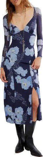 Calla Floral Knit Midi Dress Long Sleeve