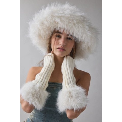 宽檐仿皮草毛帽