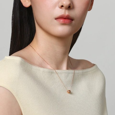 18k玫瑰金小金球项链