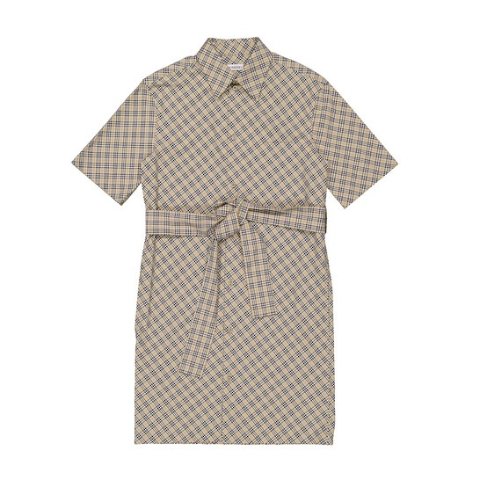 Burberryw/code "CLR40"Nova Check Cotton Belted Shirt Dress