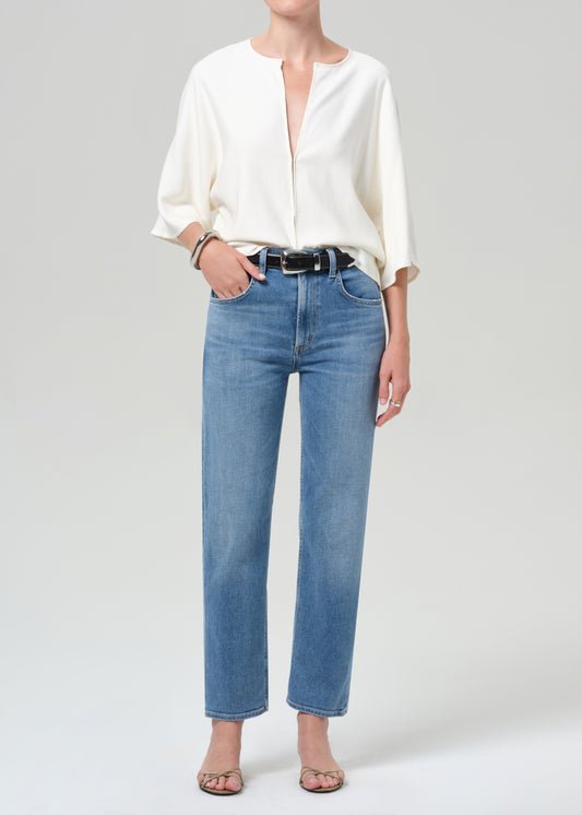 Delfina Straight Cashmere-Blend Denim Jeans