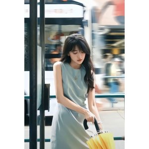 Theory 无袖连衣裙 梁洁同款粉色