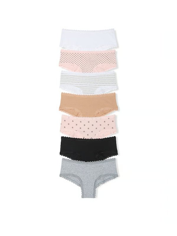 Cotton Lace-Trim Cheeky Panties 7-Pack