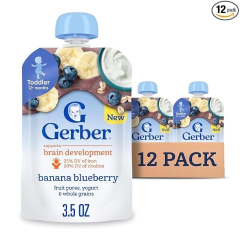Gerber Banana Blueberry Baby Food Pouches 3.5oz (12 Pack)