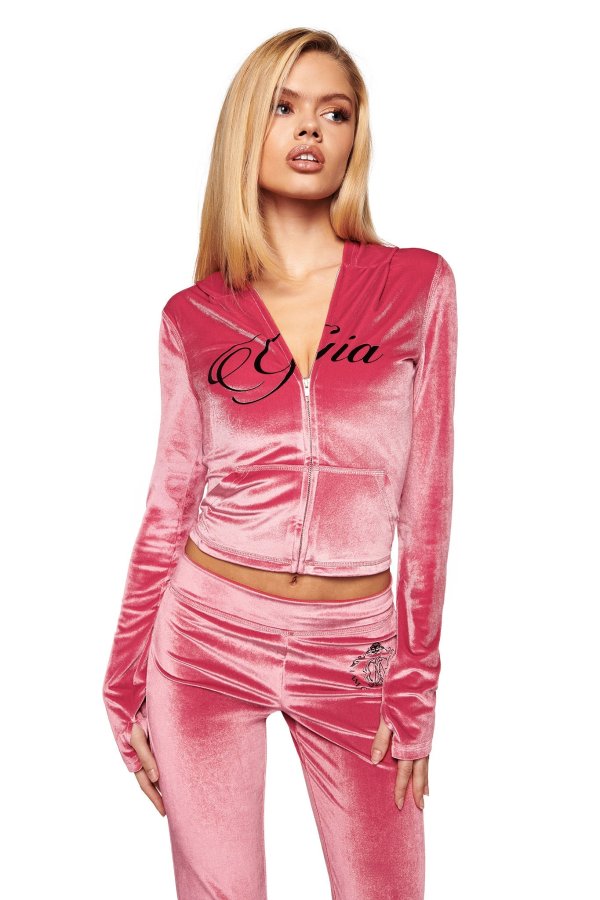 Blare Velour Pocket Hoodie Pink