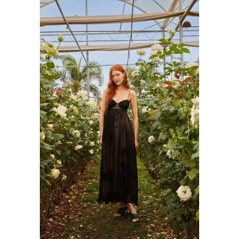 蕾丝无袖长裙 黑色