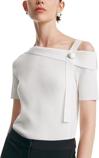 GOELIA Off Shoulder Knit Short Sleeve T-Shirt