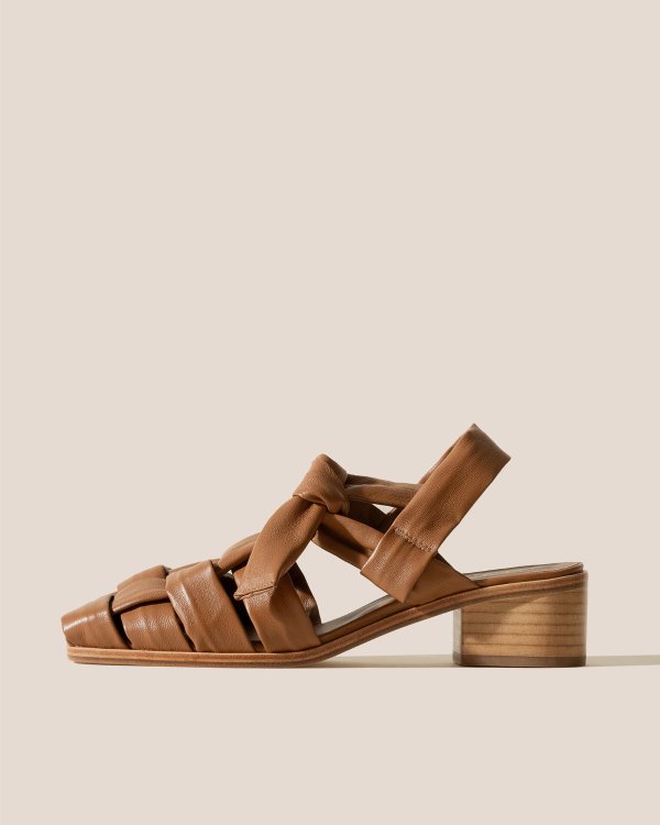 HEREU Interwoven Knotted T-Bar Heeled Sandal Italian Lambskin