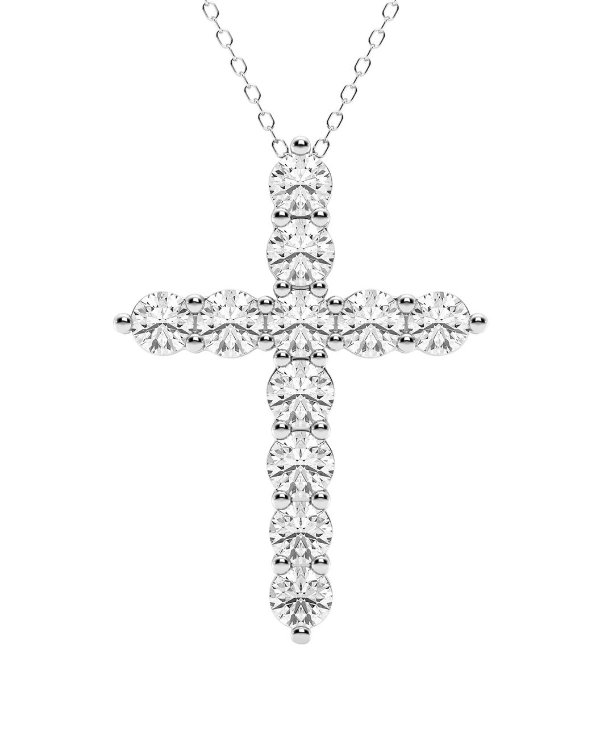 14K Lab-Grown Diamond Cross Pendant Necklace 3.00 ct
