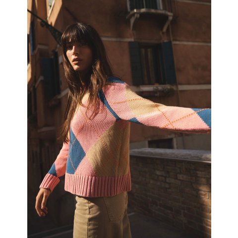 Camilla Cotton Argyle Sweater Pink