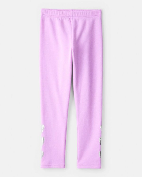 Metallic Heart Cozy Fleece Leggings Purple