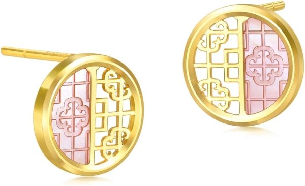 CHOW SANG SANG 94006E 24K Gold Mother of Pearl Stud Earring