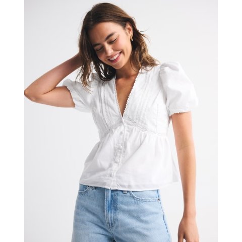 Abercrombie & FitchPuff Sleeve Button-Through Top