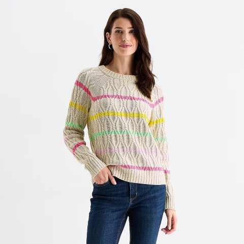 St. John s Bay 条纹针织圆领毛衣