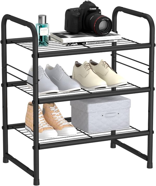 wkokos 3-Tier Compact Shoe Rack Black