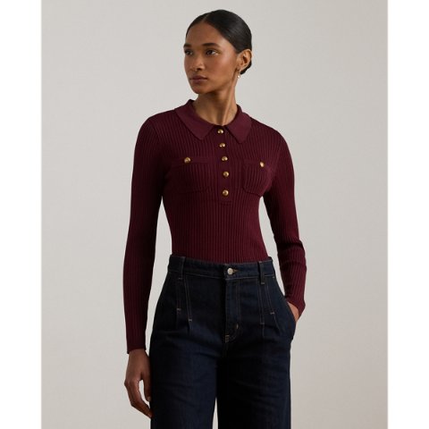 Ralph LaurenRib-Knit Long-Sleeve Polo Sweater