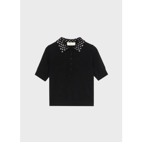 BlumarineWool Polo Shirt Gem Embroidery