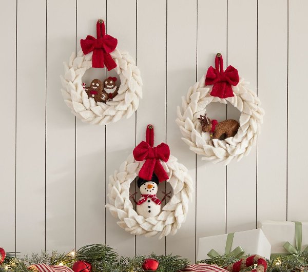 Felted Wool Mini Christmas Wreaths Set of 3