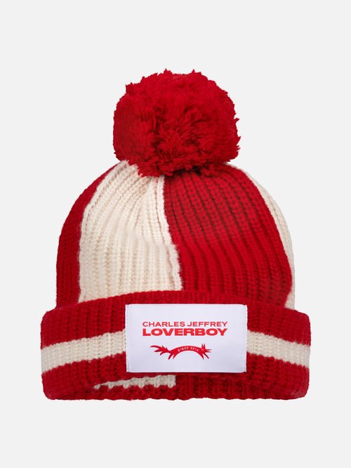 Charles Jeffrey LOVERBOY Red Lambswool Blend Pompom Beanie