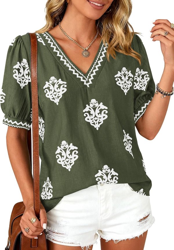 BTFBM Women’s Short Sleeve Floral Shirt