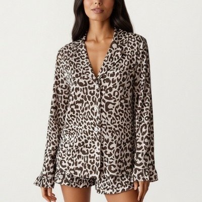 Anna-Kaci Women’s Leopard Pajama Set Medium Brown