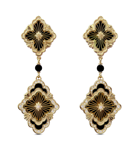 Opera Tulle Yellow Gold Onyx Diamond Earrings