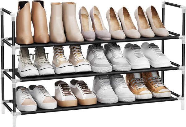 SONGMICS 3-Tier Shoe Rack ULSH053B01 Black Metal