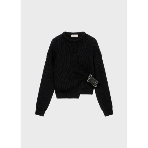 BlumarineRibbed Wool Sweater with Straps and Buckles