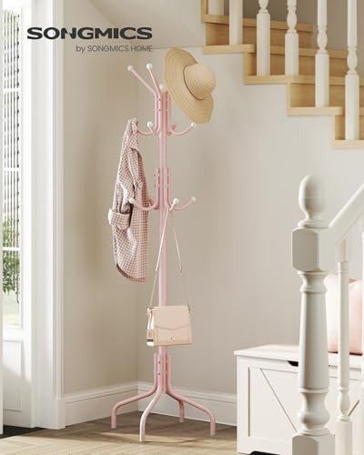 SONGMICS Metal Coat Rack URCR031R01 12 Hooks Pink