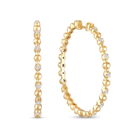 Lab-Grown Diamond Beaded Hoop Earrings Sterling Silver 14K Gold