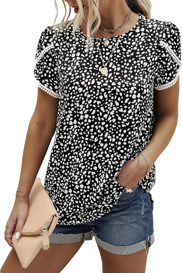 PRETTYGARDEN Lace Floral Short Sleeve Top