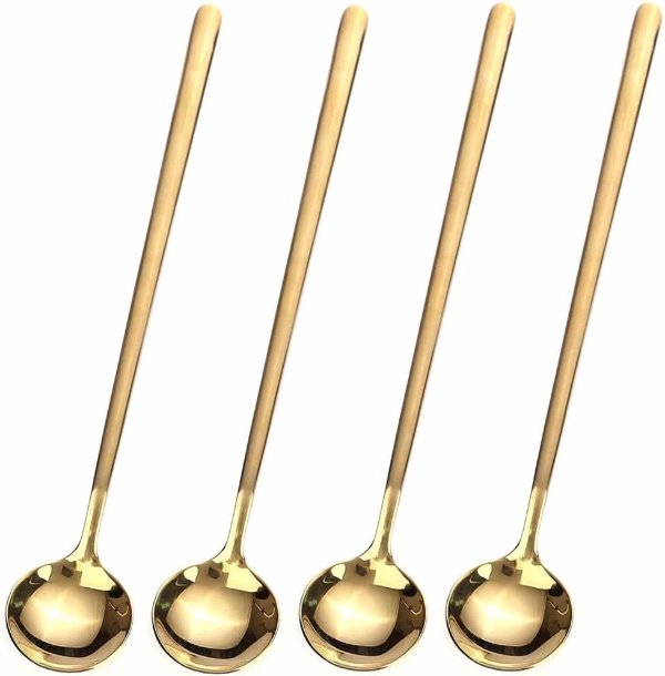 Gold Stainless Steel Long Handle Coffee Spoons 4 Pack 6.7 Inch