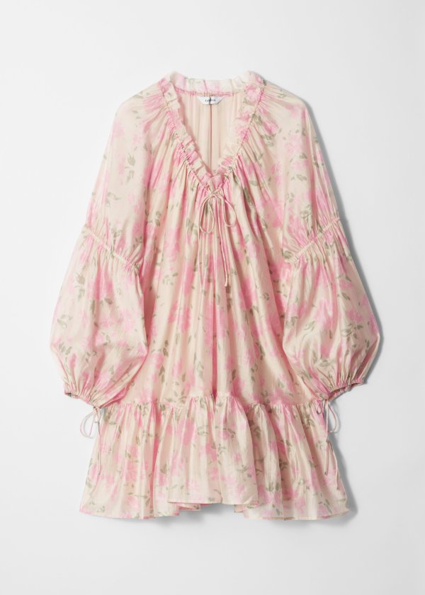 Floral Mini Dress Beige Pink