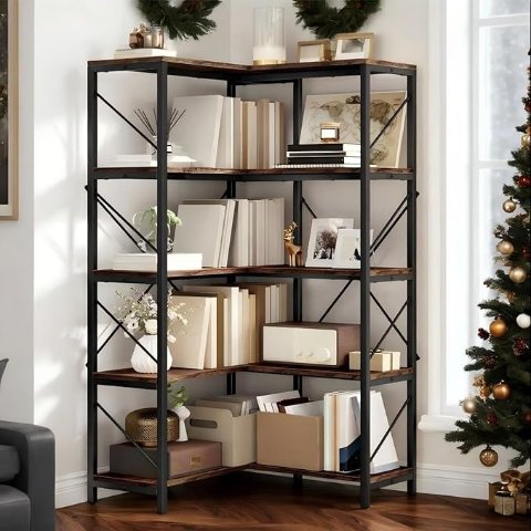 5层L型书架 复古棕