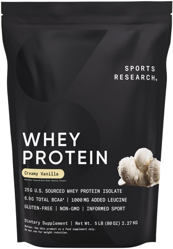 Sports Research Whey Protein Isolate Powder Creamy Vanilla 5 lbs