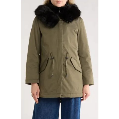 仿毛领帽保暖夹克