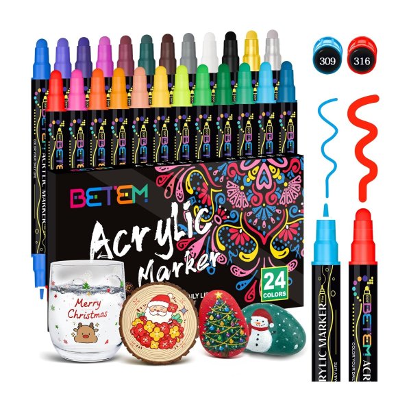 Betem Dual Tip Acrylic Paint Markers 24 Colors