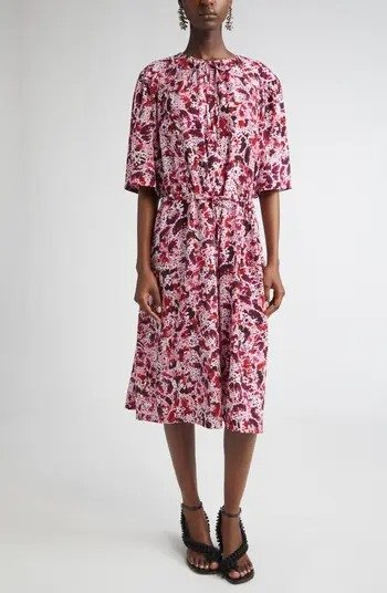 Daffie Orchid Petal Print Midi Dress
