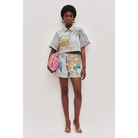 AJEMae Cropped Denim Shirt Postcard Wash