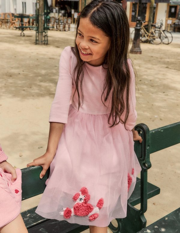 Velour Tulle Applique Dress Chalk Pink Poodles