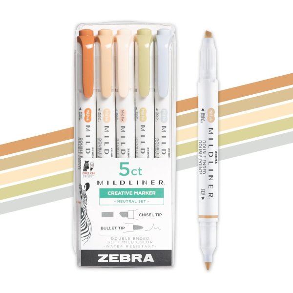 Zebra Mildliner Dual-Tip Highlighters 5-Pack