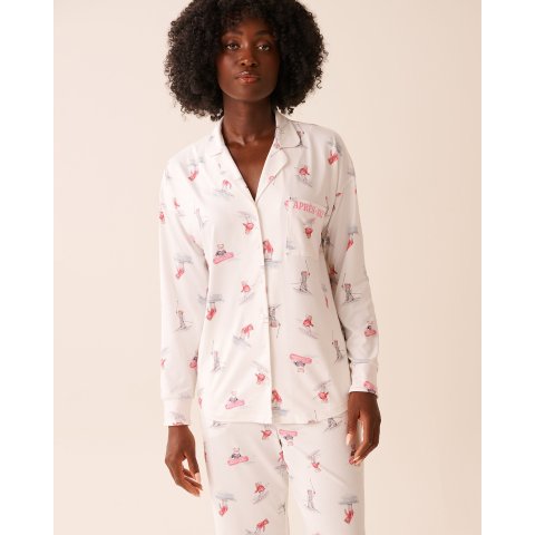 La Vie En Rose Peachy Dream Après-Ski Print Button-down Shirt