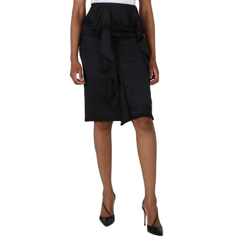 Burberryw/code "CLR40"Black Martia Ruffle Trim Silk Skirt