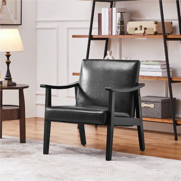 Set of 2 Mid-Century Faux Leather Accent Chair for Adult, Black