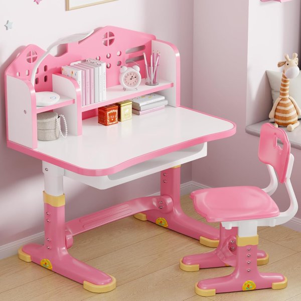 Xaperexi Kids Desk and Chair Set Height Adjustable with Bookstand Drawer