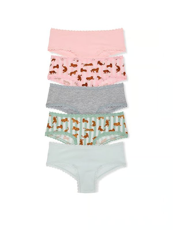 Cotton Lace-Trim Cheeky Panties 5-Pack