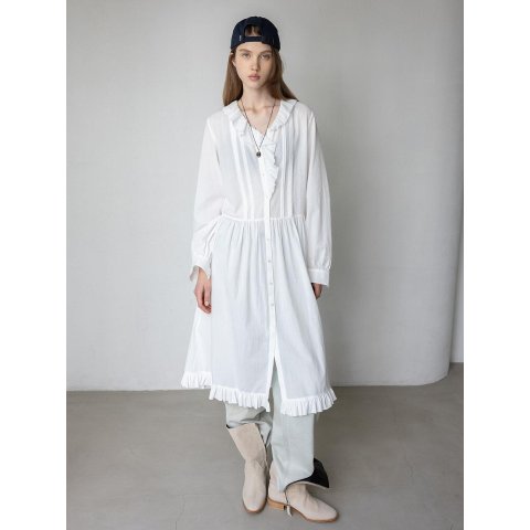 AND YOUFrill Detail Long Maxi Dress Ivory