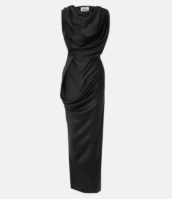 Satin Long Fond Dress Asymmetric Hemline